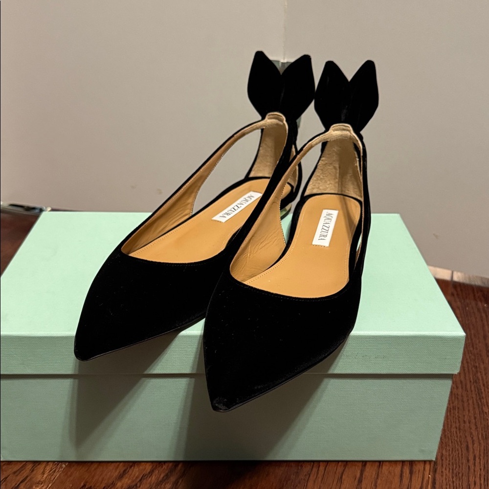 Aquazzura Velvet Black Bow Flats (Size 39) - Picture 2 of 7